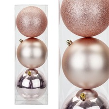 Image of Rose Gold Christmas Baubles - Pack of 3- 12cm