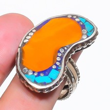 Yellow Coral Turquoise Adjustable Ring Handmade Tibetan Nepali Jewelry NR 3414