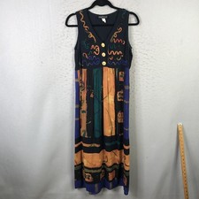 Carole Little Dress Womens Large Black Multicolor Abstract Boho Maxi Made USA