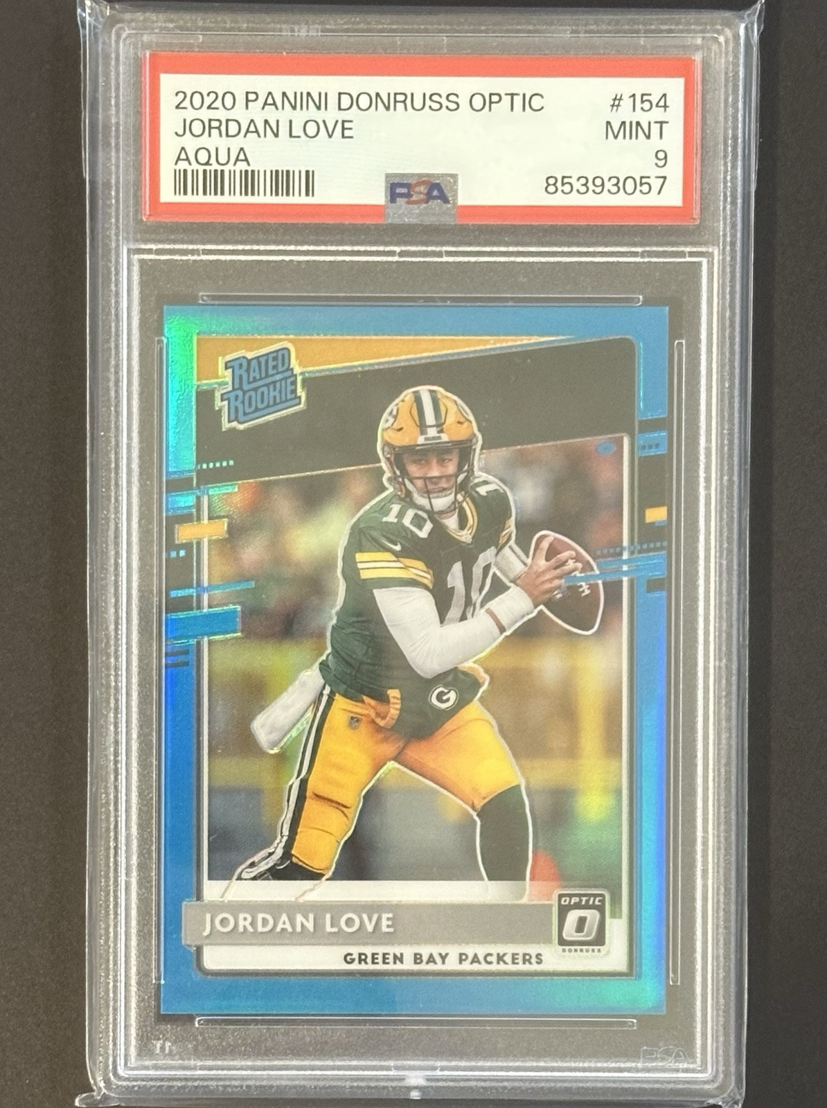 2020 Panini Donruss Optic Jordan Love Aqua Prizm /299 Rated Rookie RC PSA 9 Mint