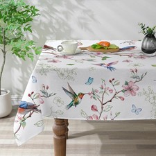 Spring Tablecloth 52x70 Inches, Bird Floral Tablecloth Spring Decorations for