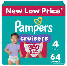 Pampers 64 Pack Cruisers 360 White Size 4 Babyproof up to 100% Leakproof 0.37 per diaper