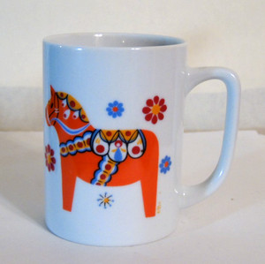 VTG "Bergquist" "Dala Horse" Coffee Cup Folk Art Sweden Great Decor Prop