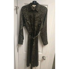 Michael Kors Leopard Button-down Collared dress green medium business Classic