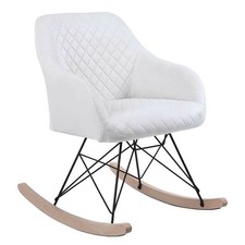 Poltrona Sedia Dondolo Relax Tessuto e Metallo Imbottita Design Slitta Crema