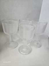 ESTATE FIND! Mid Century Modern Set Of (4) Frosted Clear Satin Goblets Heavy