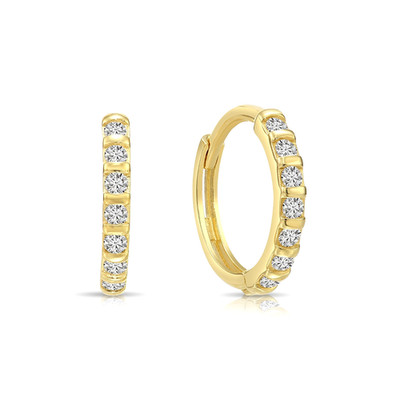 14K massives Gold 0,14Ct Pave Diamant Mini Eternity Huggie Creolen Ohrringe Lab Grown