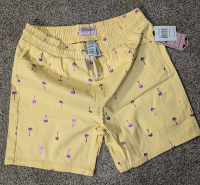 Drill Clothing Co Yellow Shorts Medium NWT Purple Palm Tree Monogram D2126-X1427