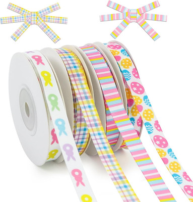 4 Rolls Easter Grosgrain Ribbon, Spring Ribbons 10 Yard Rolls for Easter Baskets