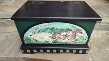 Vtg Artist Hand Painted Wooden 18x11x11 Chest Bunnies On All 4 Sides Wow Vtg Artist Hand Painted Wooden 18x11x11 Chest Bunnies On All 4 Sides Wow
