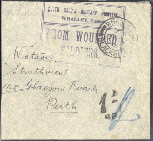 WWI Wounded Soldiers Mail Cover 1915 Queen Mary Military Hospital England