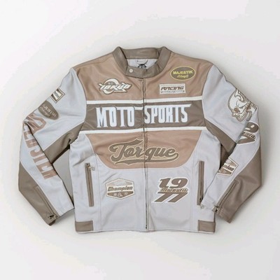 Majestik Men's Leather Moto Racing Jacket Beige Brown Size XXL | eBay