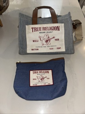 True Religion Denim Tote Bag with Matching Cosmetic Bag