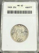 1929 Standing Liberty Quarter 25c - ANACS MS62 - Choice PQ Old Soapbox Holder