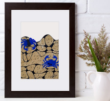 Original Blue Crab Painting Coastal Wall Art Nautical Beach Decor Sea Life 5X7