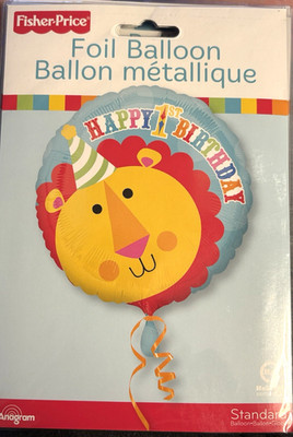 Fisher-Price Happy 1st Birthday Lion 18'' Foil Balloon Made in USA New 2 pk NEW