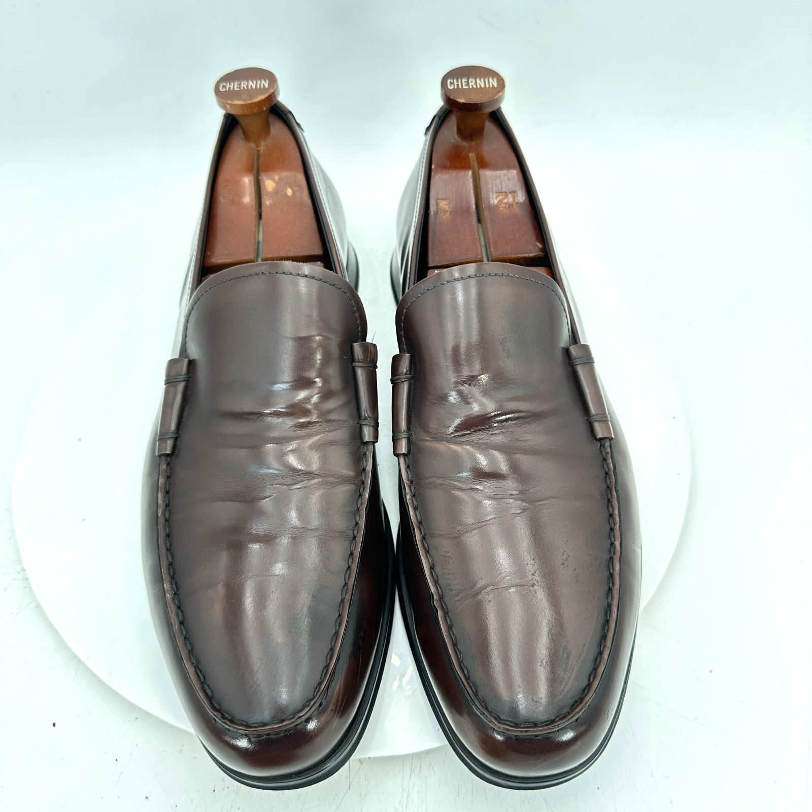 Prada Men Size 10.5 D Dark Brown Leather Slip On Penny Loafer Dress Shoes