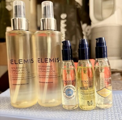 Lot of 5 Elemis & L occitane Cleansing Oil Makeup Remover 6 oz X2 & 1 oz X3 New