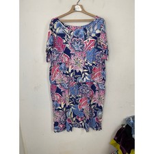 Talbots Woman 3X Floral Paisley Drawstring Waist Knit Dress Blue Pink New