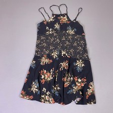 Intimately Free People Dress Medium Mixed Floral Print Strappy Back Slip Black