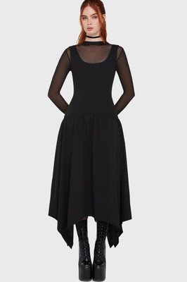 Killstar Forsaken Grove Midi Dress Womens Round Neck Goth Alternative