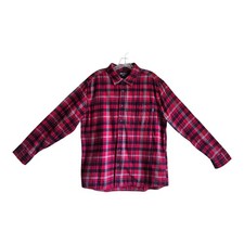 EDDIE BAUER Men's XL Flannel Shirt Button Up Plaid Red Blue Classic Chest 44"