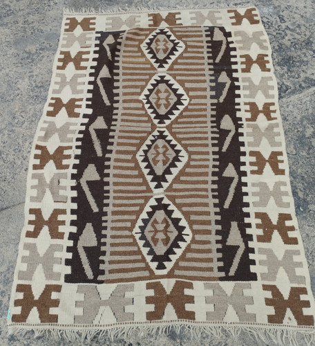 Vintage Traditional Oriental Turkish Multicolor Wool Kilim Rug Carpet 158x110 cm