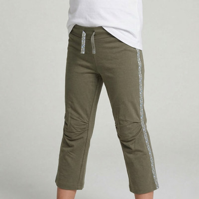 Mexx Girl's Pull-on Pants in Olive Green Color with Floral Stripes size 5 NWT