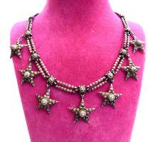 ANTIQUE GEORGIAN STEEL CANNETILLE DANGLING STAR COLLAR CELESTIAL STAR DROPS
