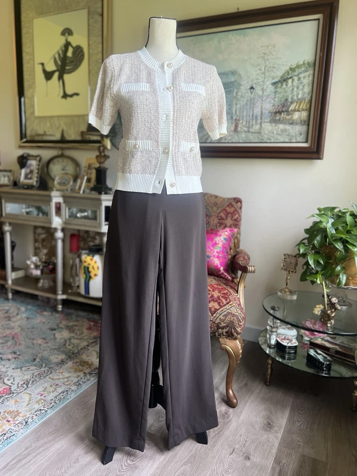 Pantalones de pierna recta ancha con cremallera lateral de lana marrón Georgio Armani para mujer, UE 40-4 Foto 2 de 4