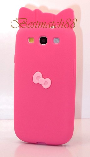 for Samsung galaxy s3 soft back case hot pink w/ 3D bow hello kitty kitten S III