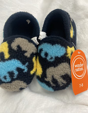 Wonder Nation Slipper Kids 7-8 Dinosaur Black Sherpa Fleece Lined Rubber Sole