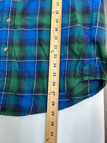 Flint & Tinder Mens L Blue Green Plaid Button Flannel Shirt 100% Cotton - Picture 4 of 8