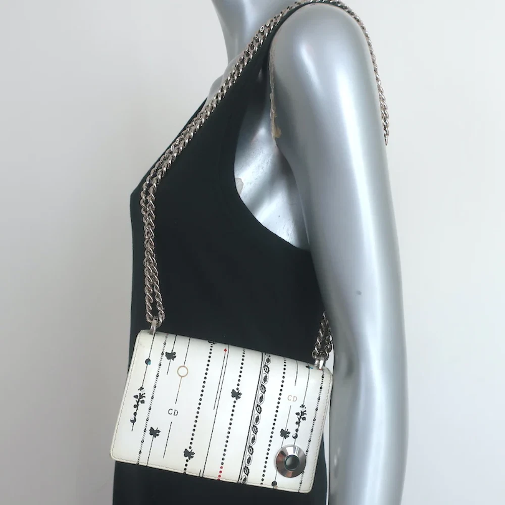 Christian Dior Mini Sac Dior Crème Impression Florale Cuir Chaîne Sangle Sac Croix