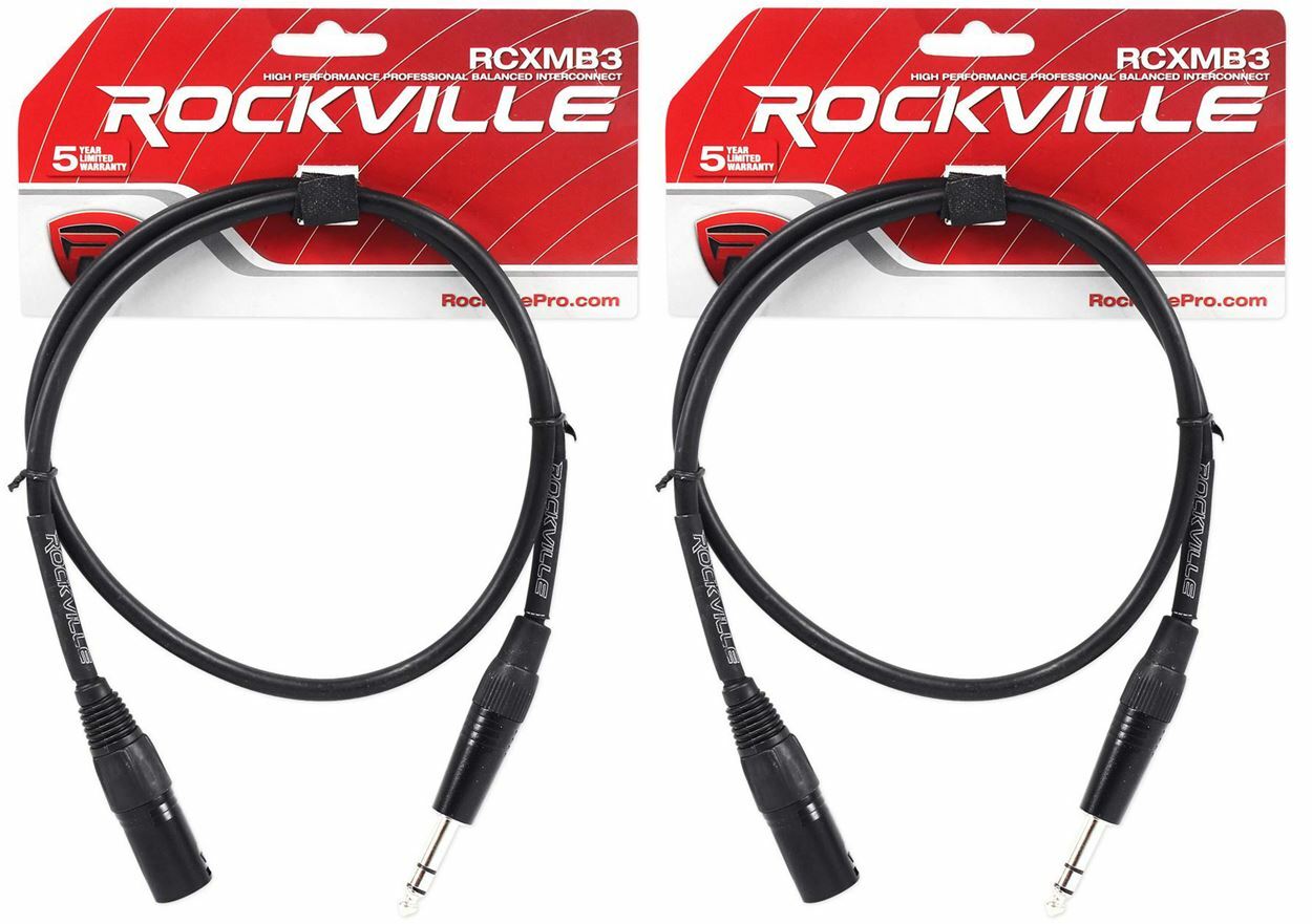 2 Балансных кабеля Rockville RCXMB3-B Black с 3 разъемами от REAN XLR до 1/4 TRS