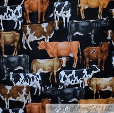 BonEful FABRIC FQ Cotton Quilt Black B W Cow Skin Farm Animal Print Brown White