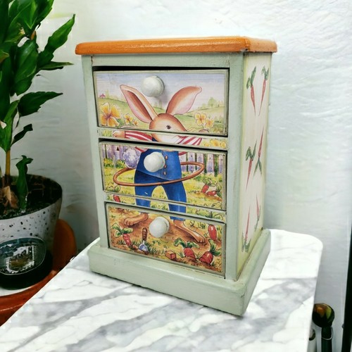 Peter Rabbit Garden Carrots Wooden Painted 3 Drawer Trinket Jewelry Box ...