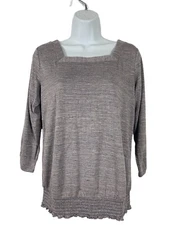 Women’s Top AB Studio Casual Ruched Sleeve Squareneck  Elastic Hem Blouse Small