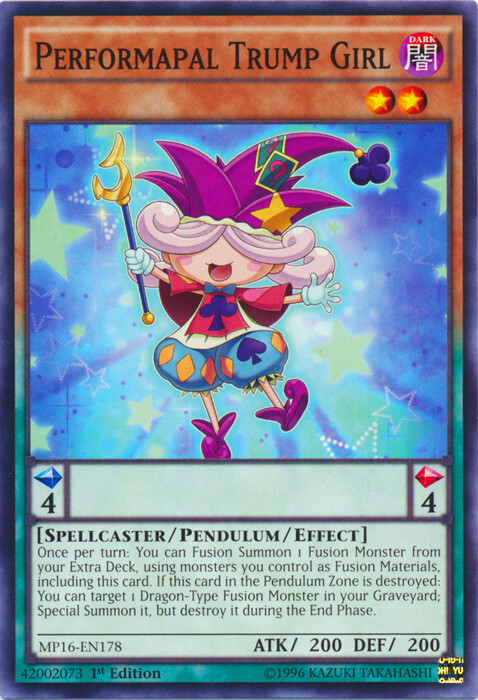 YGO-4x-Near Mint-Performapal Trump Girl - MP16-EN178 - Common