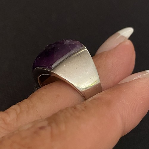 ANILLO HOJA DISEÑO AMATISTA NATURAL FACETADO PLATA ESTERLINA GRANDE ESTADO TALLA 8,5 - Imagen 2 de 9