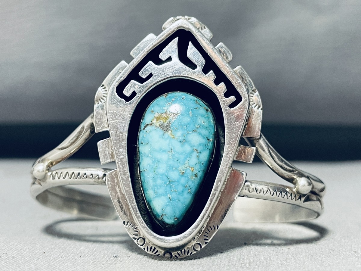 Herb Platero Vintage Native American Navajo Carico Lake Turquoise Sterling Silver Bracelet Herb Platero Vintage Native American Navajo Carico Lake Turquoise Sterling Silver Bracelet