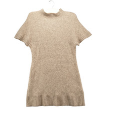 Brass Women's Sweater Dress Tan XS Short Sleeve Mock Neck Pullover Stretch