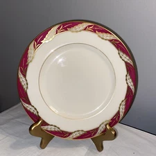 Lenox Bellevue Maroon Salad Plate Gold Leaves 8”