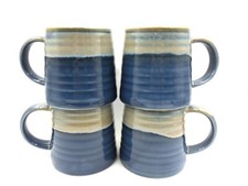 Set of 4 Reactive Glaze Creme Brulee Mugs in Denim Blue and grey mist