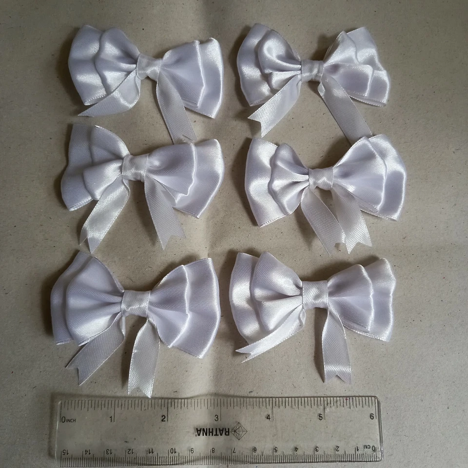 White 3 inch Satin Ribbon Double Bows 50pcs Ready Made Craft Party Clothes - Image 4 of 4