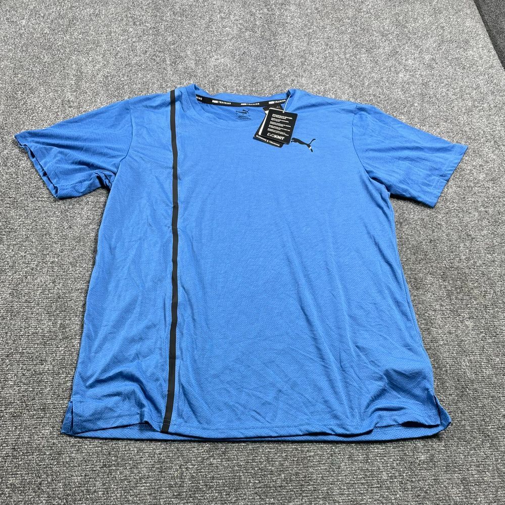 Puma Blue Men's Knitted Design T-shirt Half Sleeve Crew Neck Casual Size L