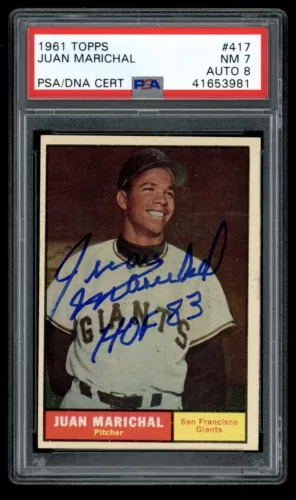 1961 Topps #417 Juan Marichal Rookie Inscription Autograph Rare Auto PSA 7 HOF