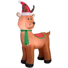 41.34 in. W x 22.84 in. D x 72.05 in. H Lighted Inflatable Reindeer with Santa