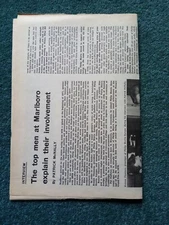 Hs4  Ephemera 1973 motor racing article F1 marlboro ronnie Thomson Philip Morris