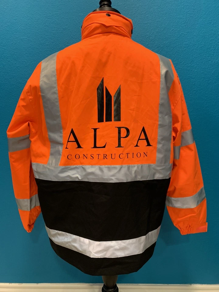 EUC Men's Medium Tri Mountain Class 3 Hi Vis Orange Reflective Safety Jacket - Image 3 of 4